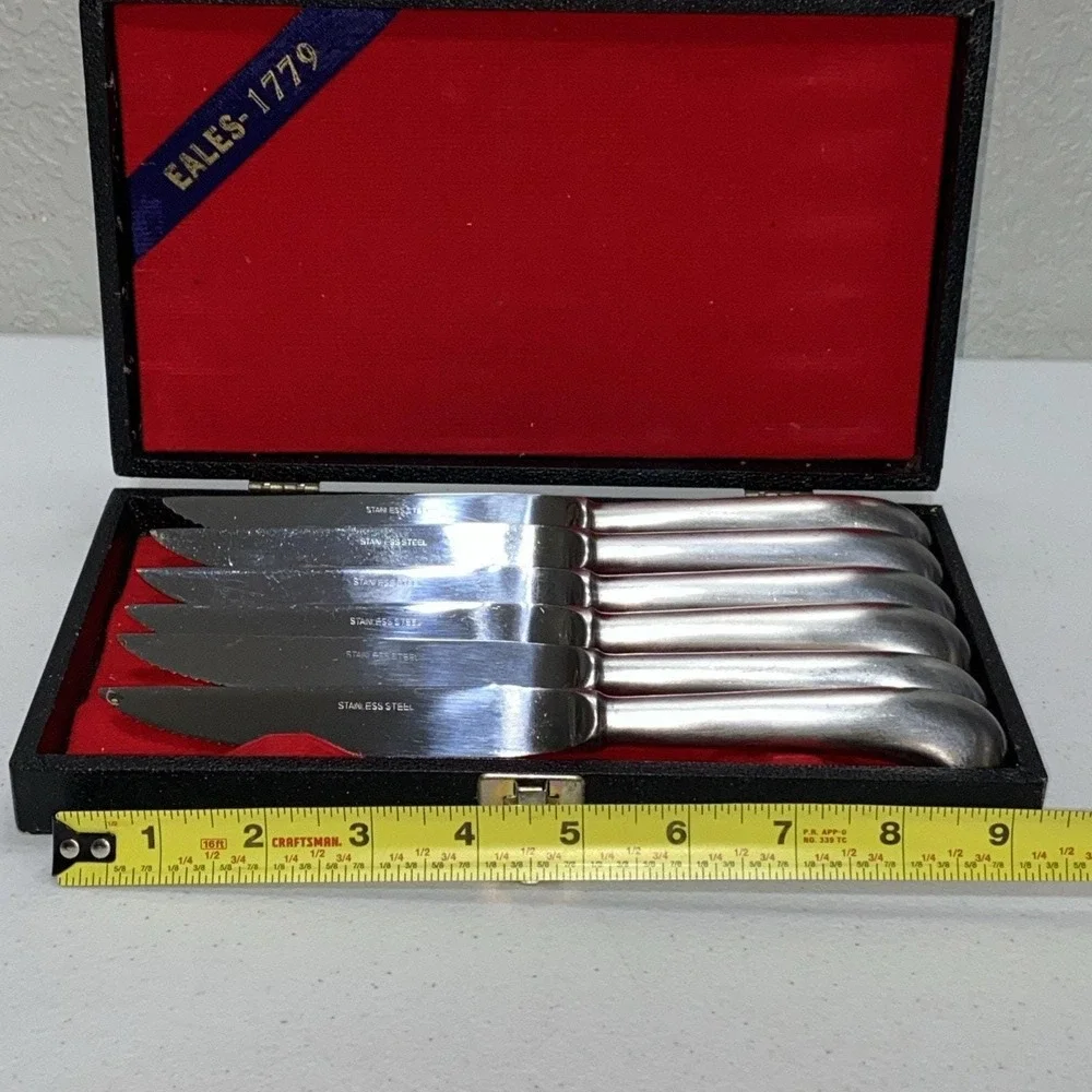 VTG Sheffield EALES 1779 Pistol Handle Knife Set 6 Stainless Steel Steak Knives